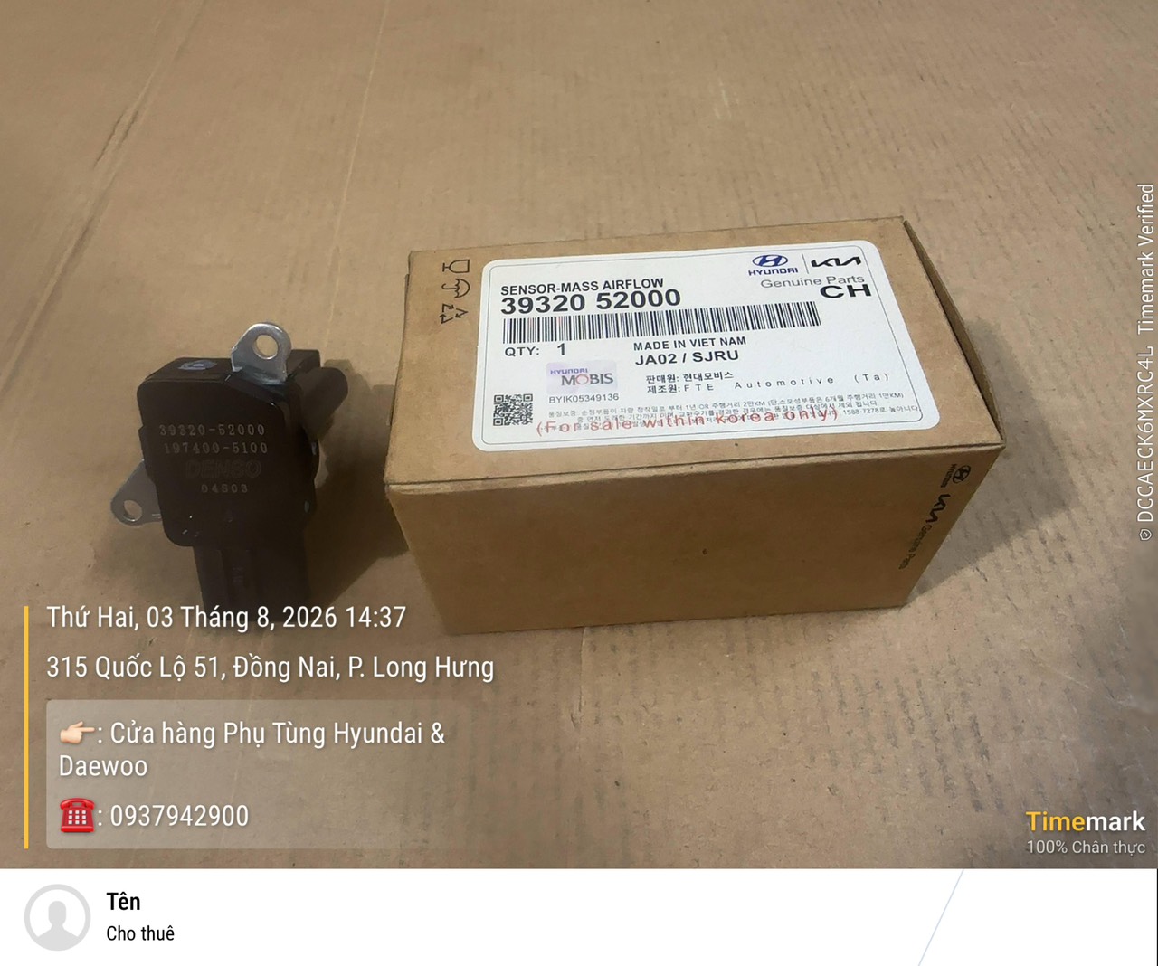 3932052000 Cảm Biến Gió Hyundai 5 Tấn/D6GA/D6CC